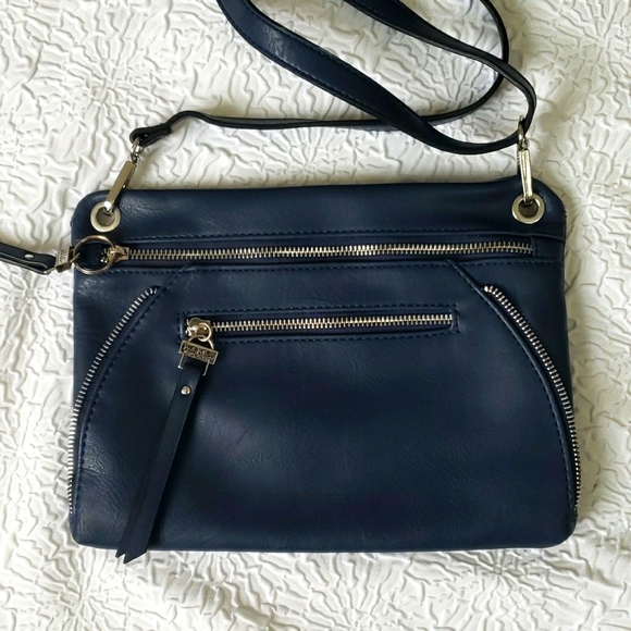 Nicole Miller Navy Faux Leather Crossbody Bag with adjustable strap. 11" x 8" - Picture 3 of 16